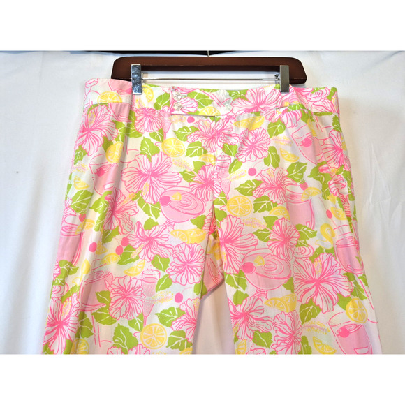 Lilly Pulitzer Pink Yellow Floral Palm Beach Fit Ankle Pants US 14 - Picture 2 of 6